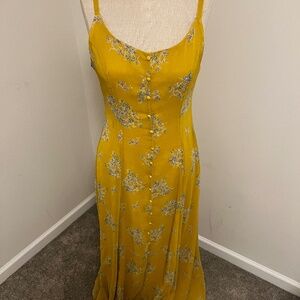 Yellow long floral spring dress, size s
